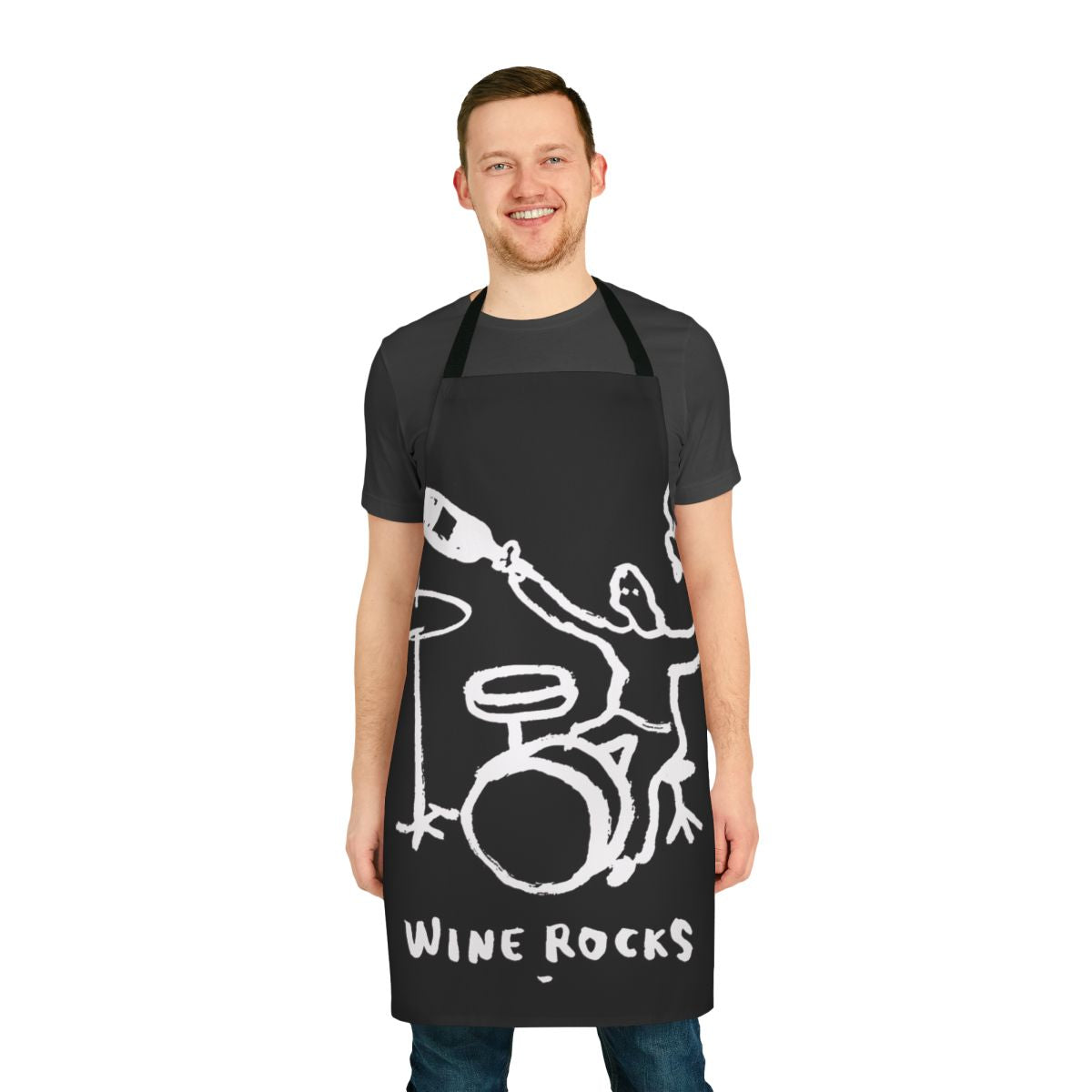 Stylish wine apron featuring a collage of music-inspired elements and vintage design