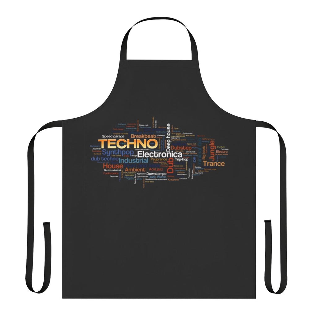 A stylish apron featuring a sleek music-themed design, perfect for music enthusiasts and DJs.
