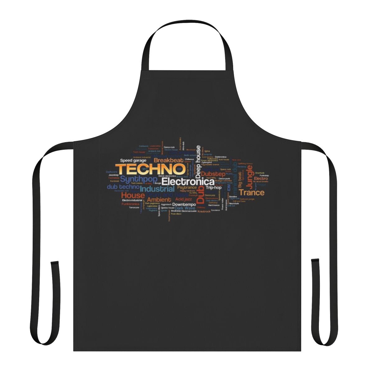 A stylish apron featuring a sleek music-themed design, perfect for music enthusiasts and DJs.