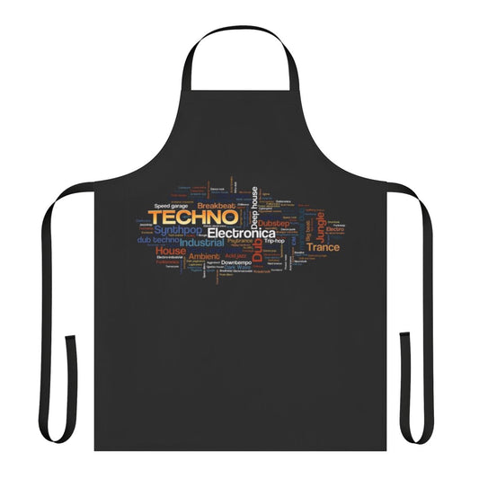 A stylish apron featuring a sleek music-themed design, perfect for music enthusiasts and DJs.
