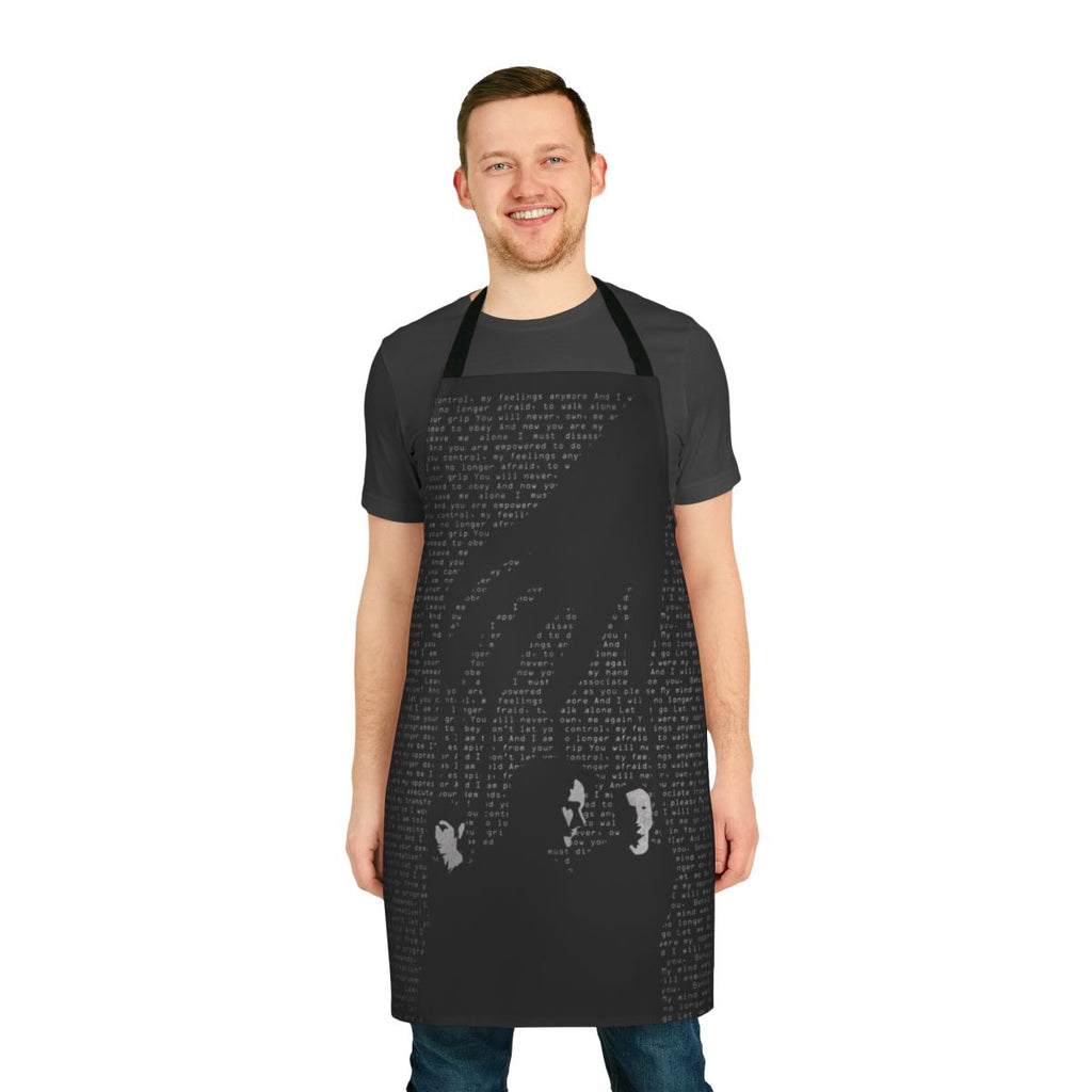 Stylish black and white apron with Muse-inspired design