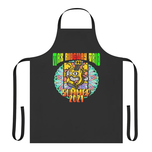 An apron featuring a design with the Max Ridgway Trio band logo and summer 2021 text