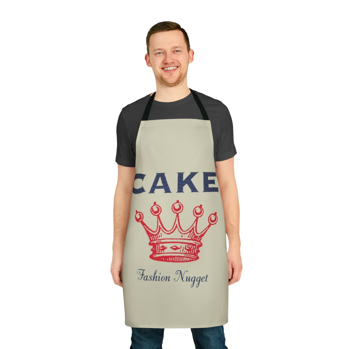 A fashionable apron featuring a music-themed design, perfect for cake bakers and vinyl record enthusiasts.