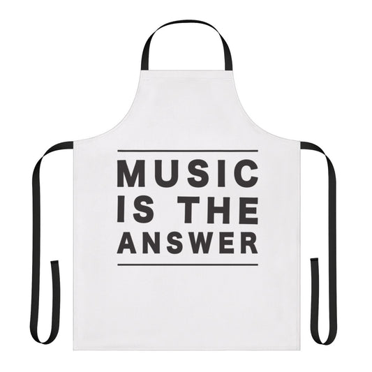 Stylish music themed apron featuring the quote "Music Is The Answer"