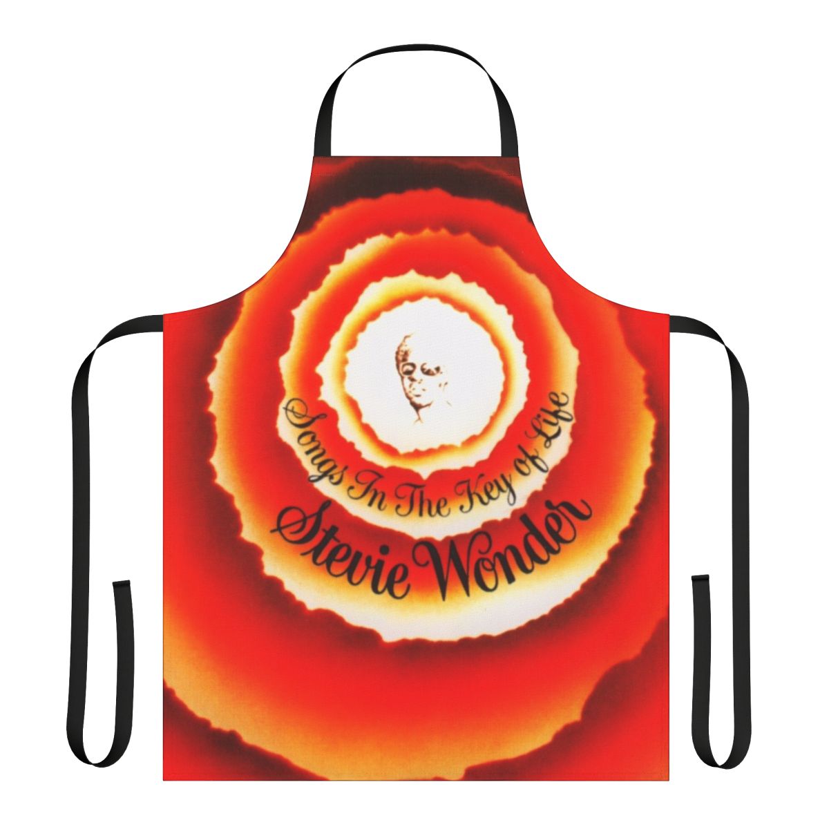 Apron with colorful design featuring Stevie Wonder's "Songs in the Key of Life" album cover