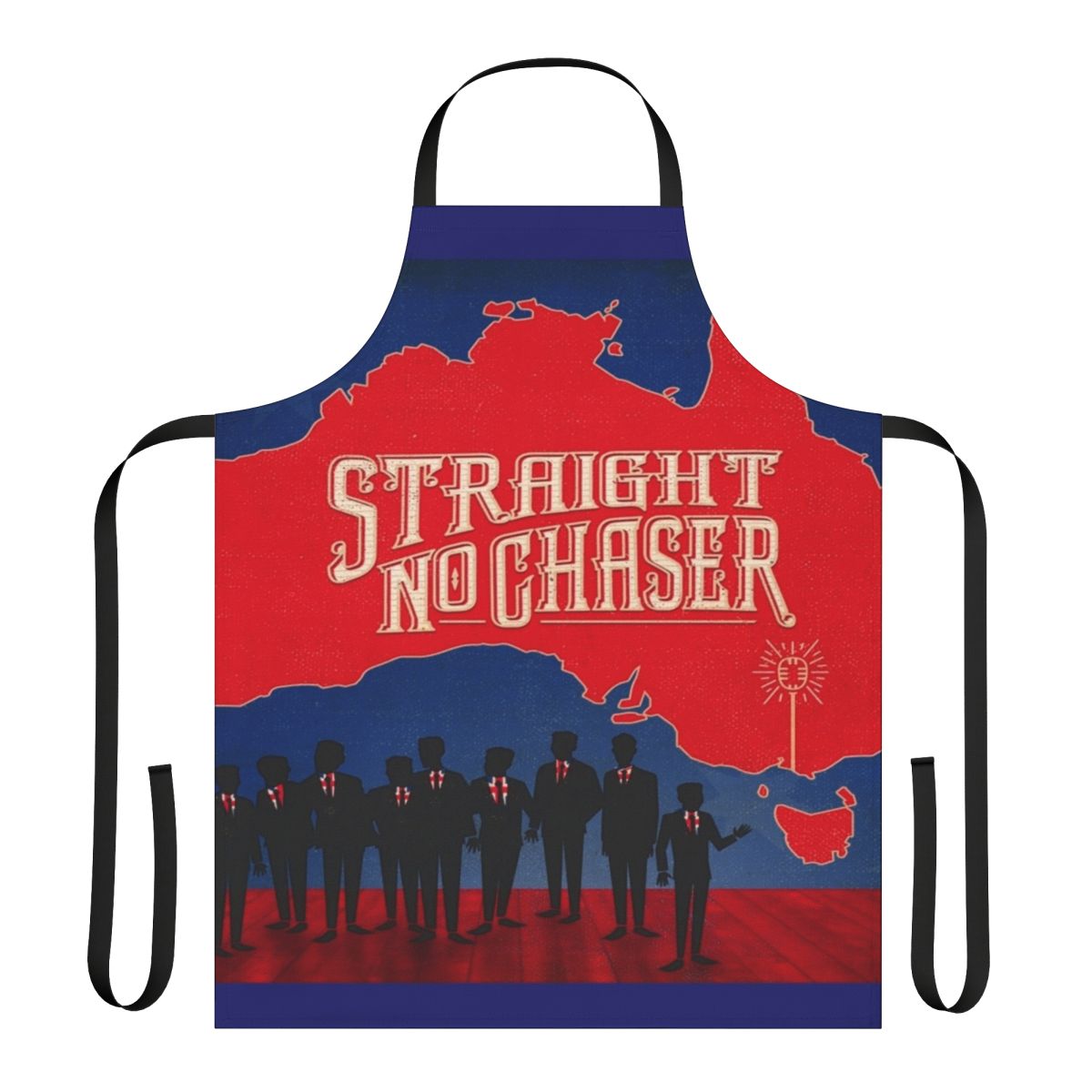 Musician-themed apron with "Straight No Chaser" design