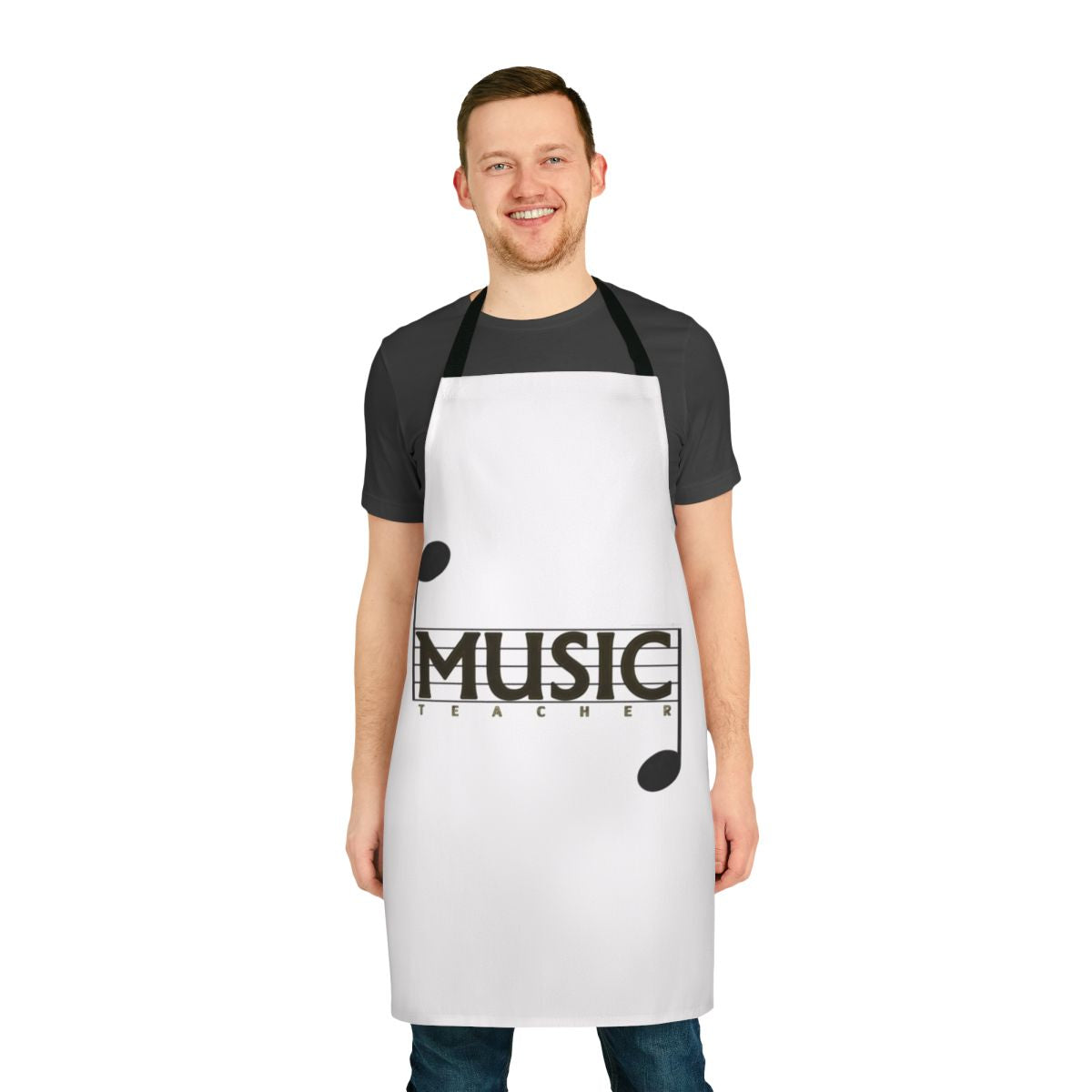 Stylish Musical Teacher Apron with Music Symbols, Piano, G-Clef, and Notes