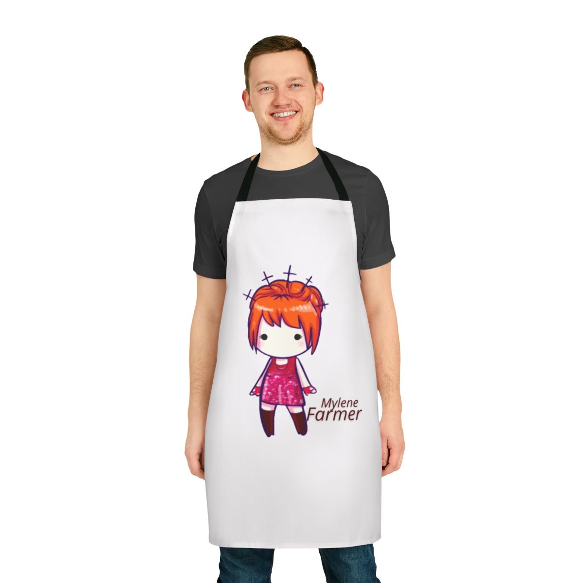 Mylene Farmer inspired apron with fan-designed graphics