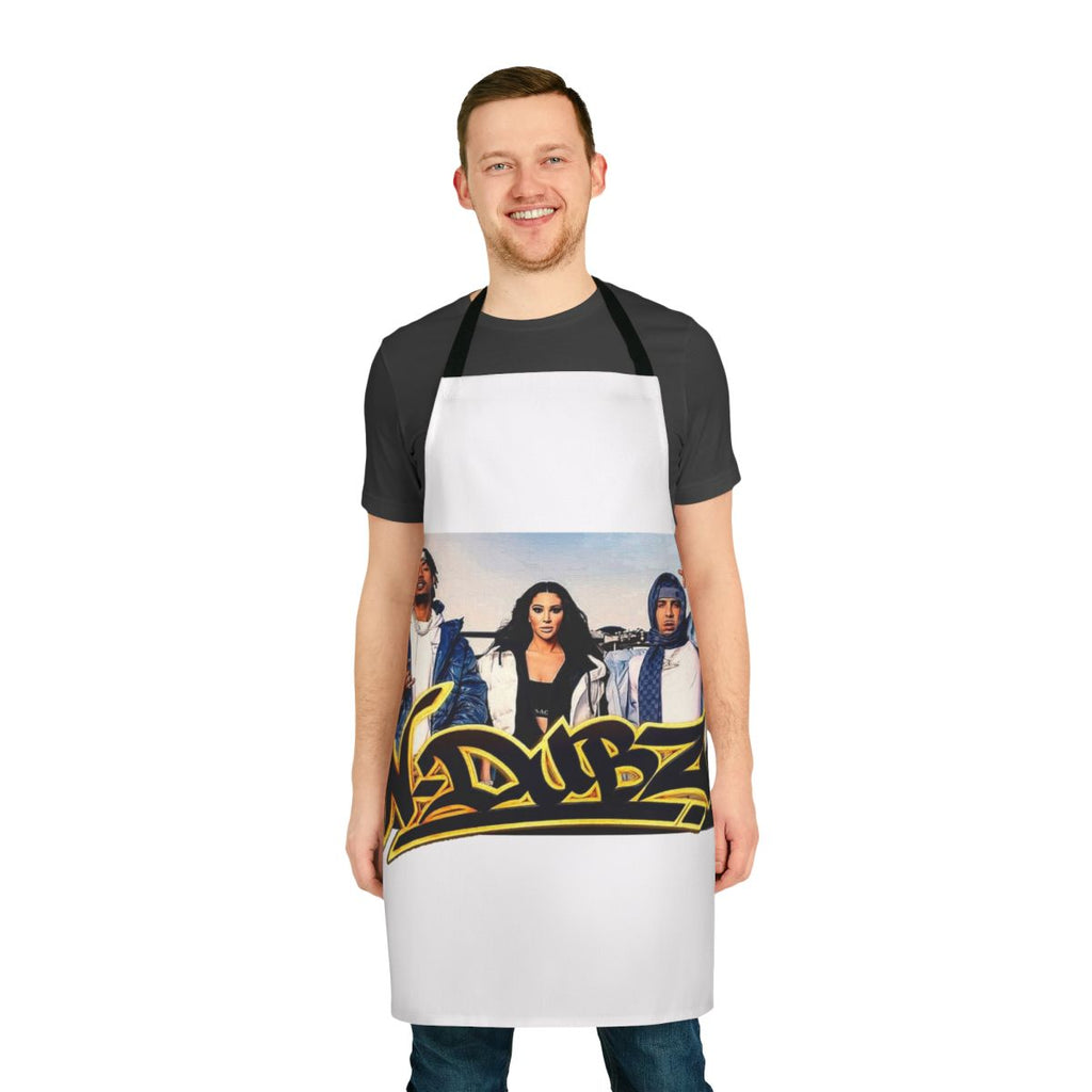 Stylish blue apron featuring the N Dubz band logo and design