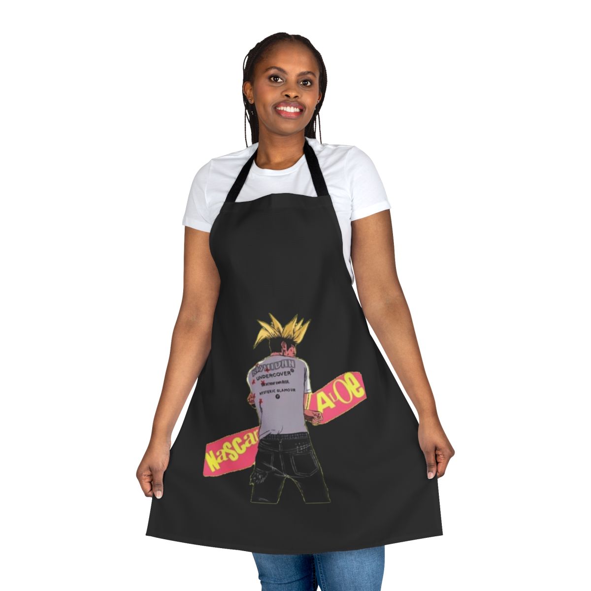 Nascar Aloe inspired apron featuring a bold, graphic design