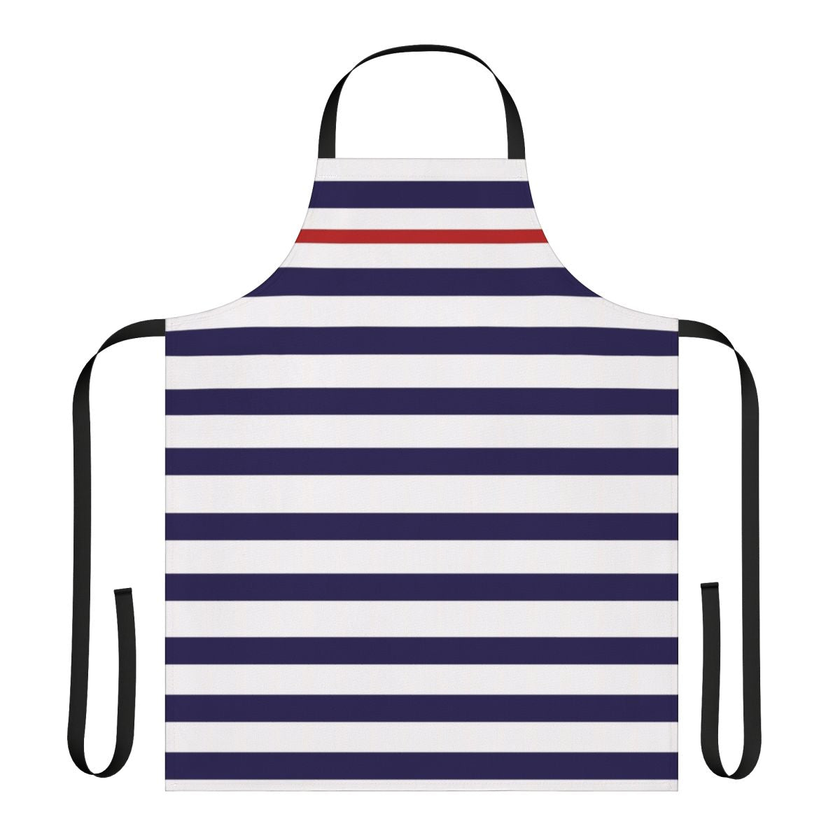 Nautical-inspired apron in blue, white, and red striped pattern