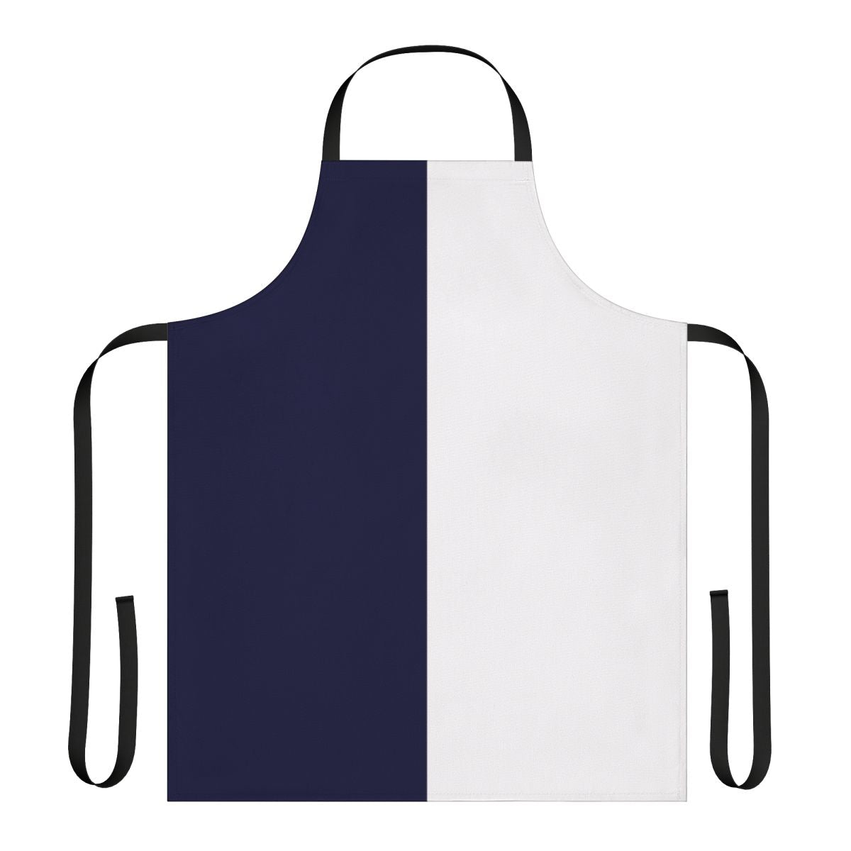 Navy blue and white striped apron with a stylish two-tone design