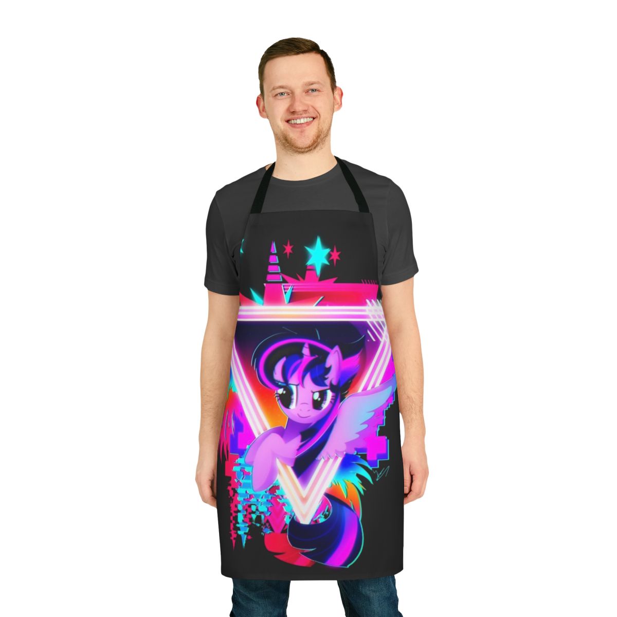 Neon-themed Twilight Sparkle inspired apron with a retro vaporwave aesthetic