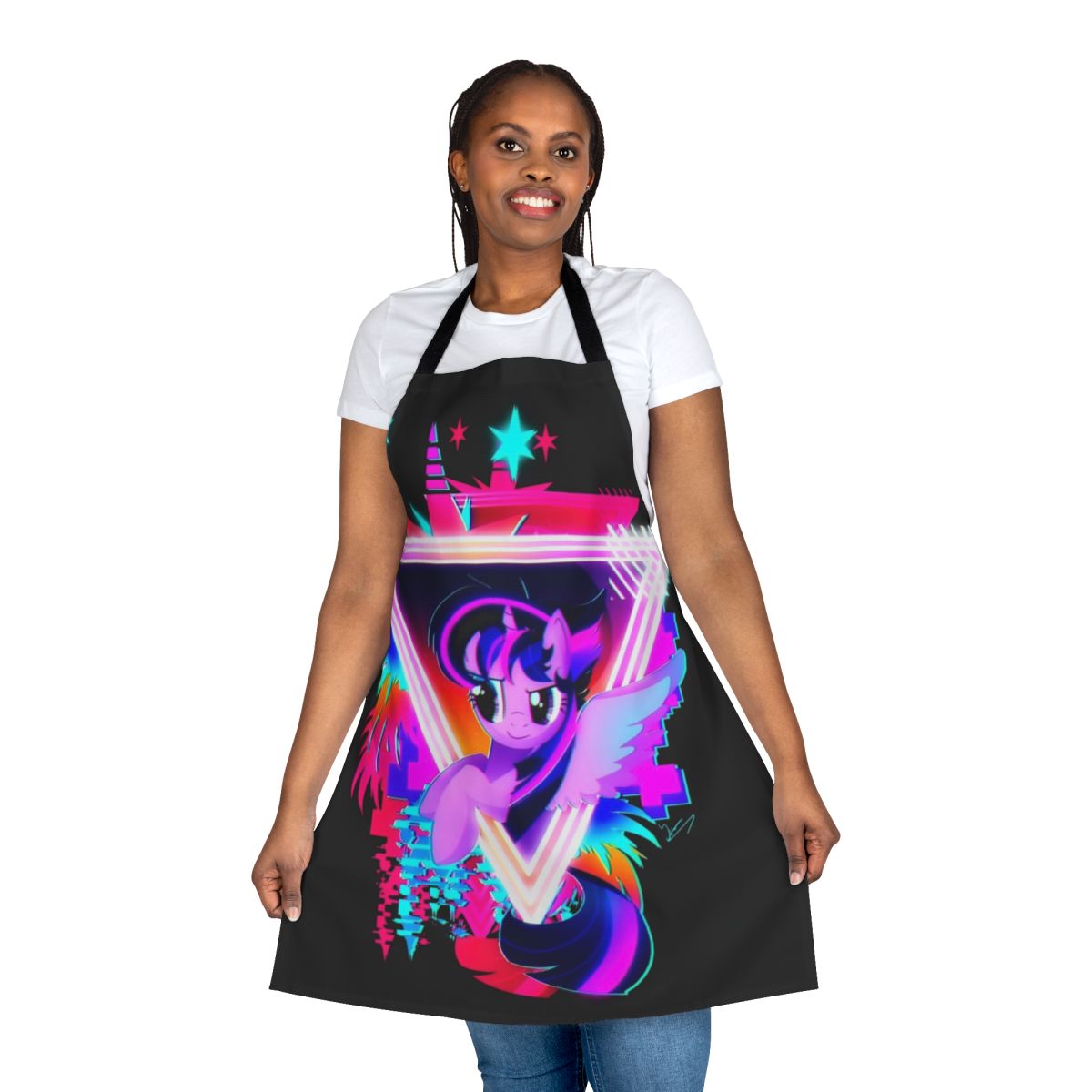 Neon-themed Twilight Sparkle inspired apron with a retro vaporwave aesthetic