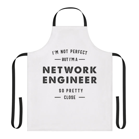 Network engineer wearing a stylish apron with network technology theme