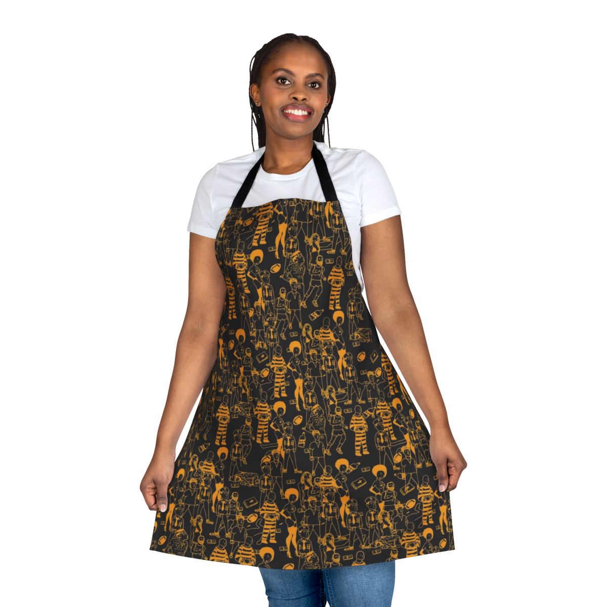 Apron featuring a stylish never story design for music enthusiasts