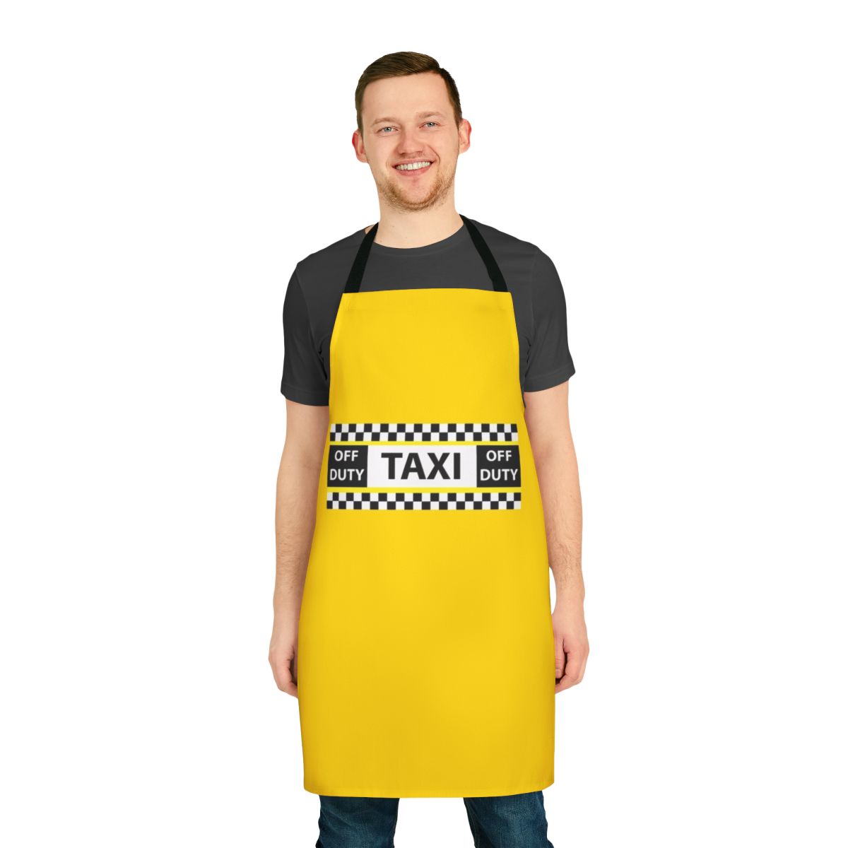 Checkerboard pattern apron inspired by the iconic New York City yellow taxi cab