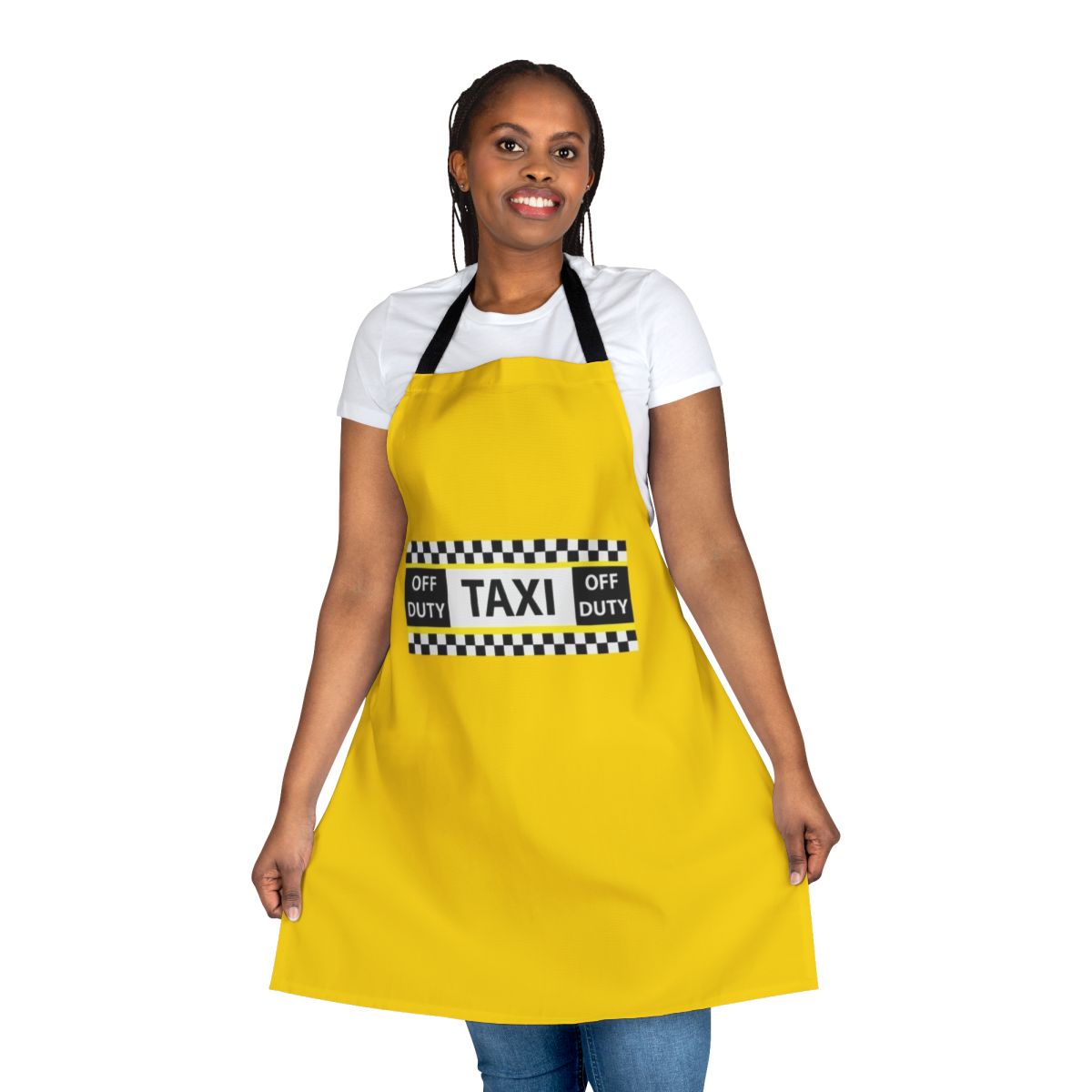 Checkerboard pattern apron inspired by the iconic New York City yellow taxi cab