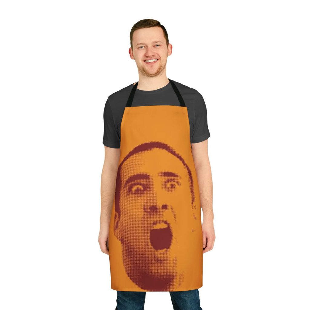 Nicolas Cage inspired apron featuring the actor's face in a pop art style