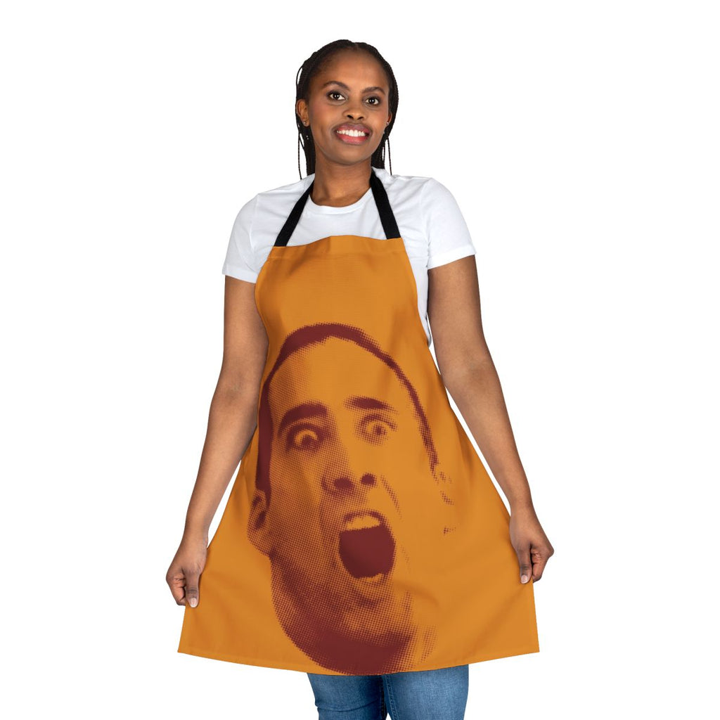 Nicolas Cage inspired apron featuring the actor's face in a pop art style