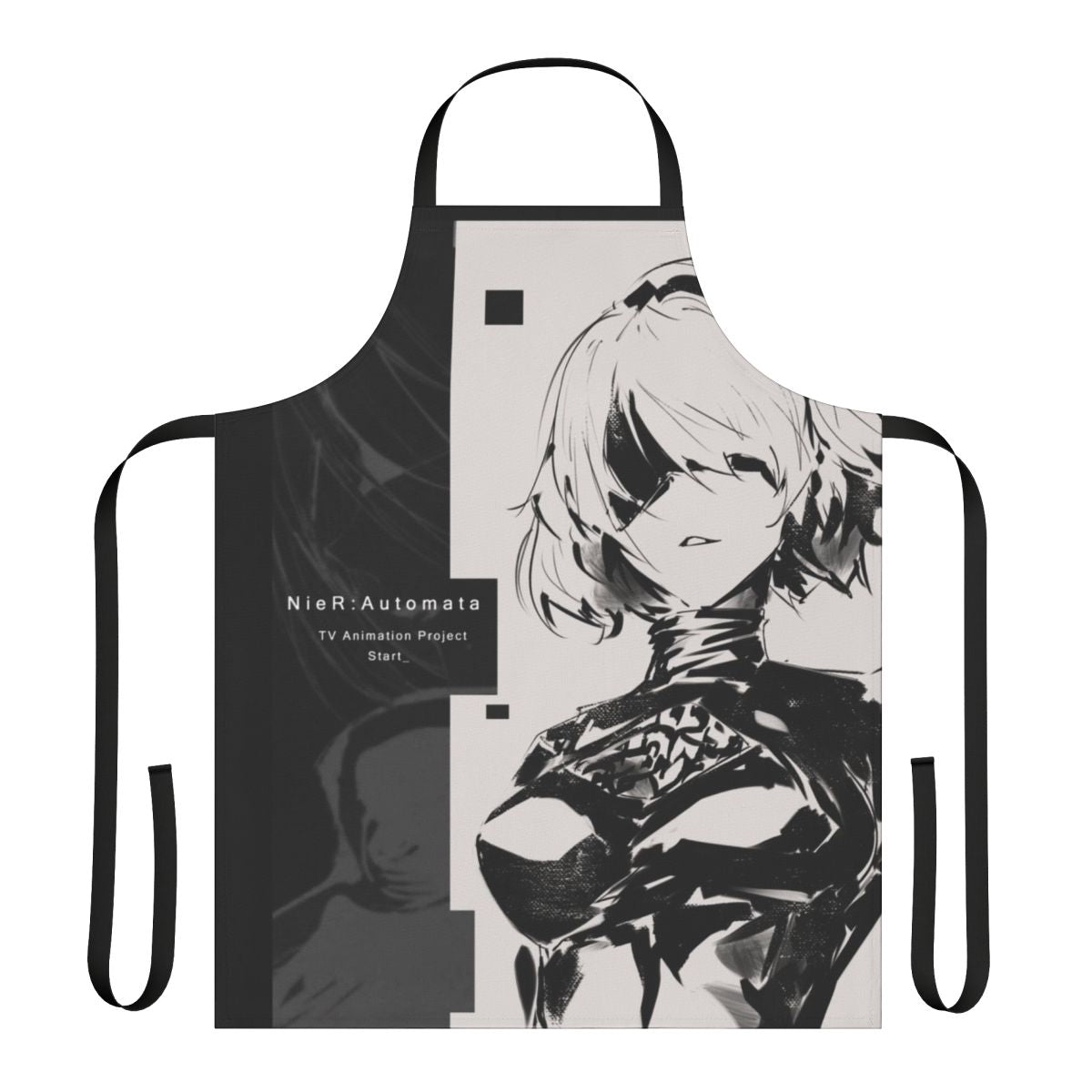 Nier Automata themed apron with character designs