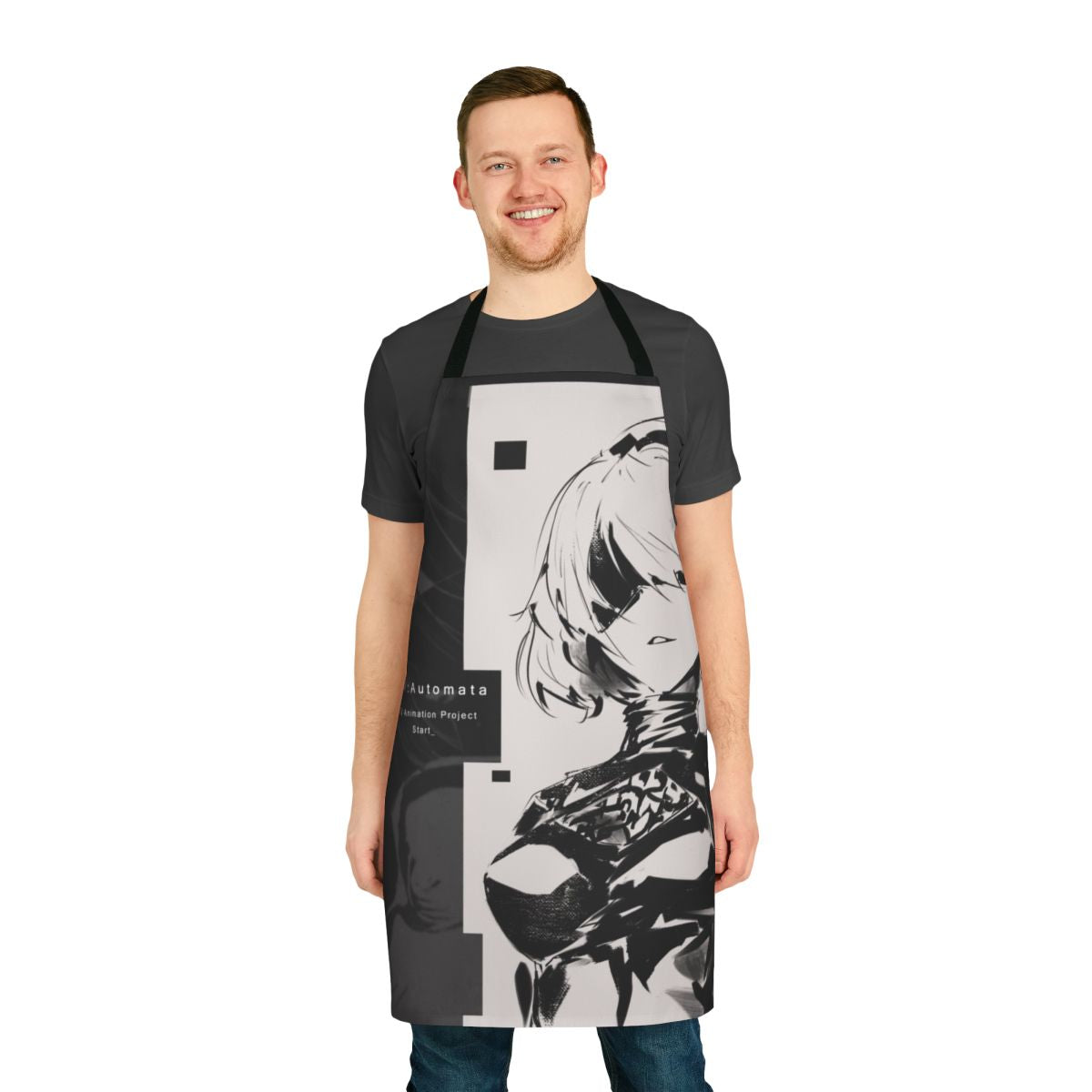 Nier Automata themed apron with character designs