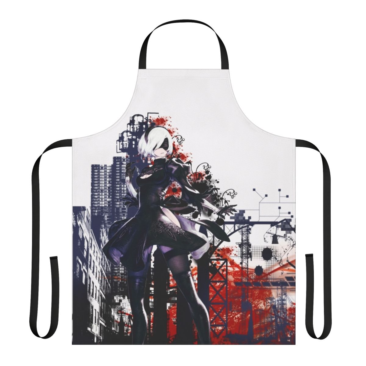 Nier Automata-themed apron with sleek black and white design