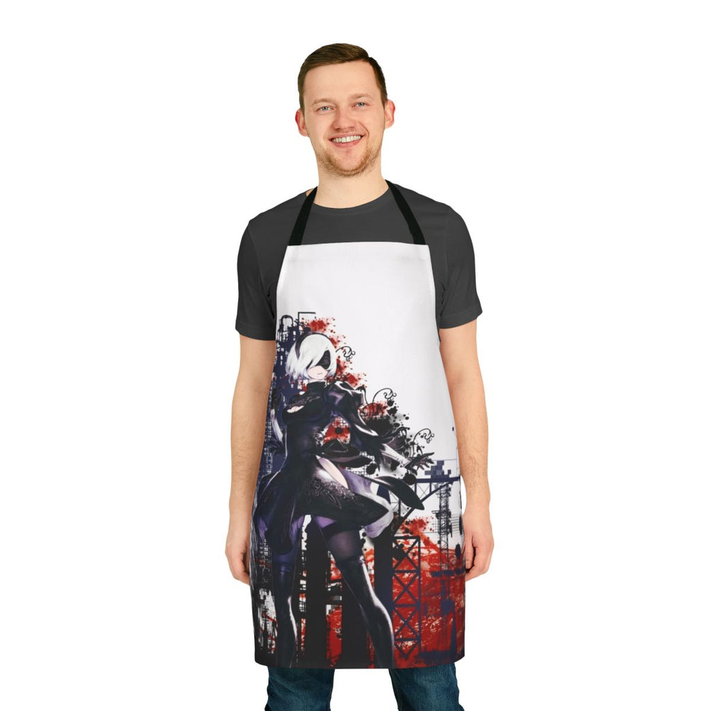 Nier Automata-themed apron with sleek black and white design