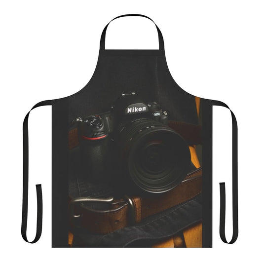 Photograph of a Nikon D850 camera-themed apron, perfect for photographers and camera lovers
