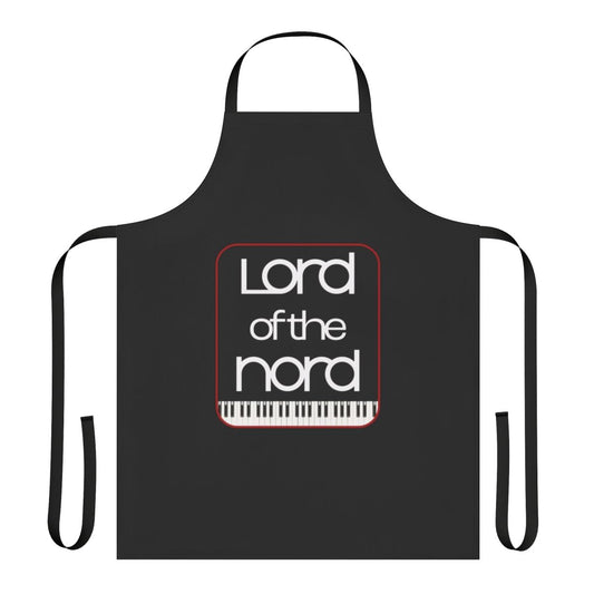 Apron with a Nord-inspired design, featuring a piano keyboard and musical instrument logo