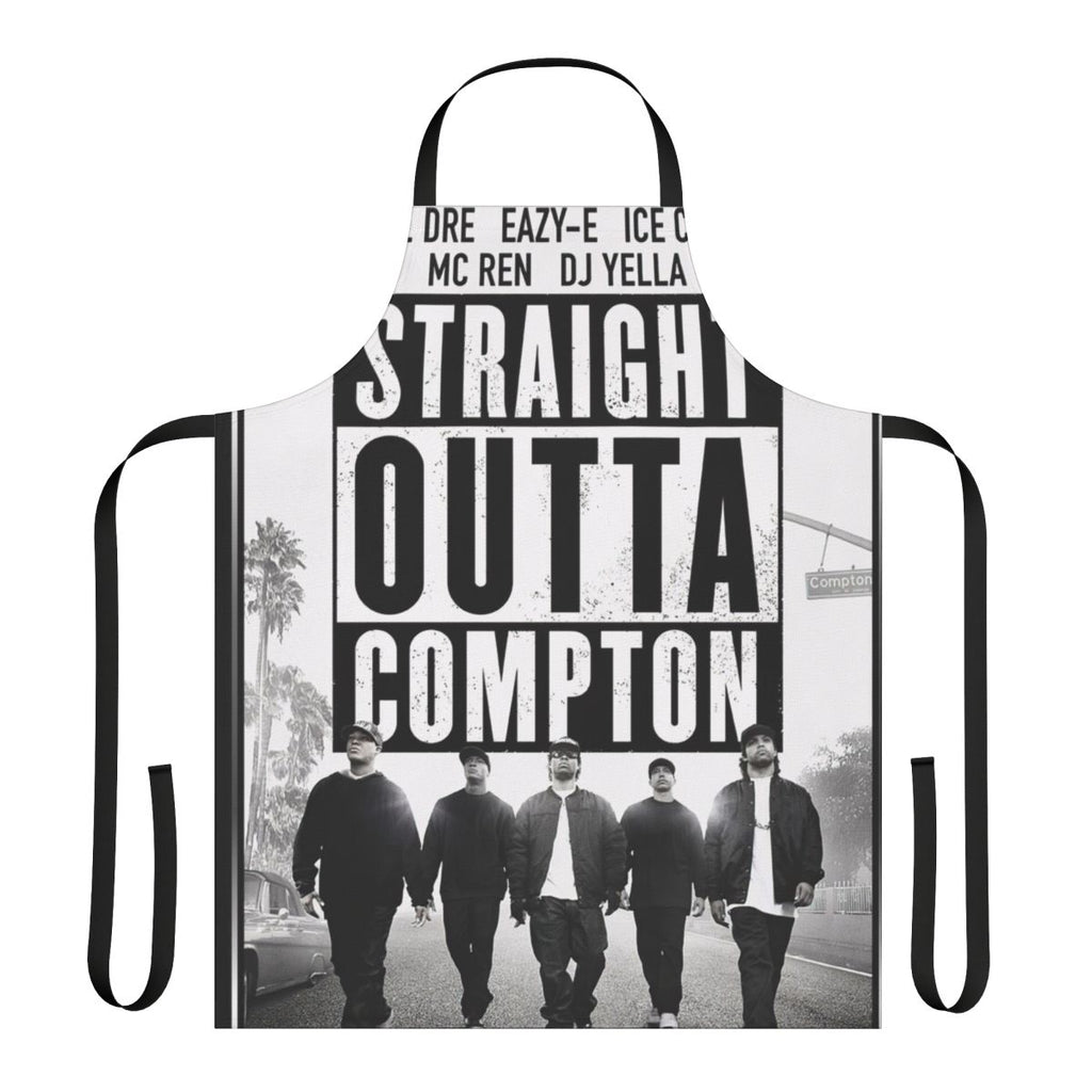 Sleek black apron featuring NWA-inspired rap design for hip hop fans