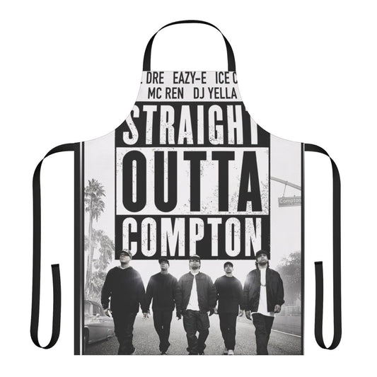 Sleek black apron featuring NWA-inspired rap design for hip hop fans
