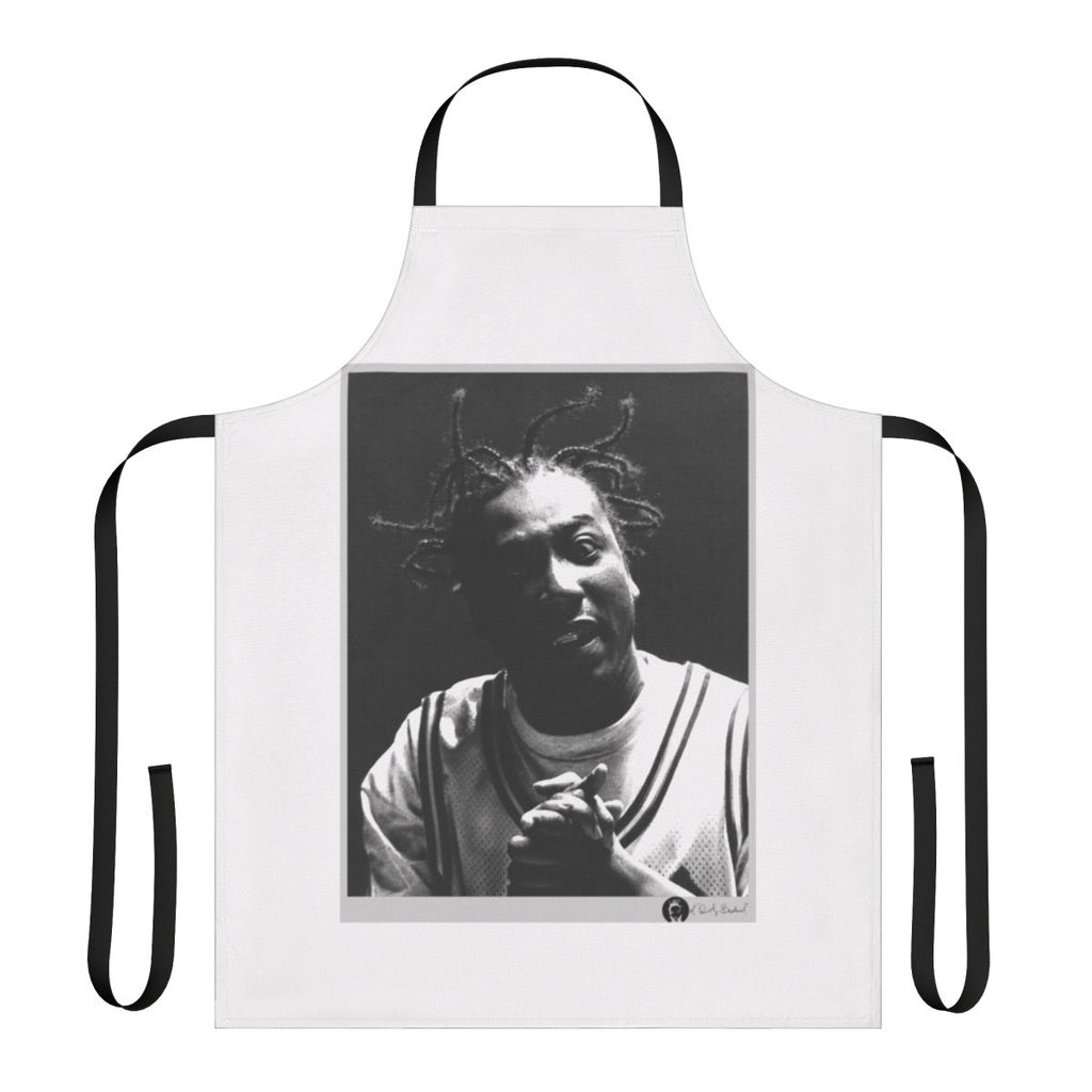 Odb portrait apron featuring a bold black and white image of the legendary rapper Old Dirty Bastard