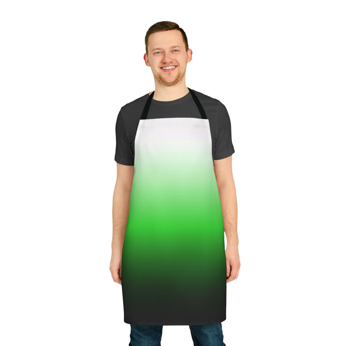 Ombre shaded apron in green, black, and white color gradient
