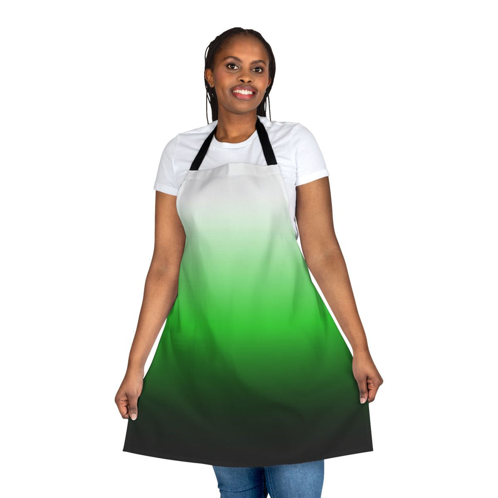 Ombre shaded apron in green, black, and white color gradient