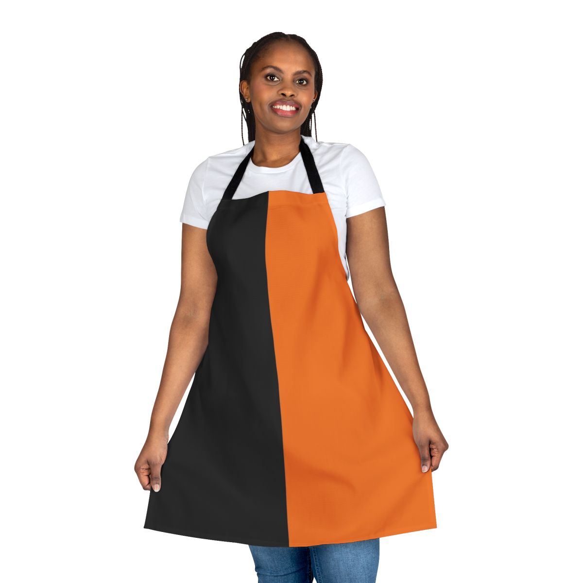 A sleek and minimalist orange and black apron featuring the iconic Deathstroke design.