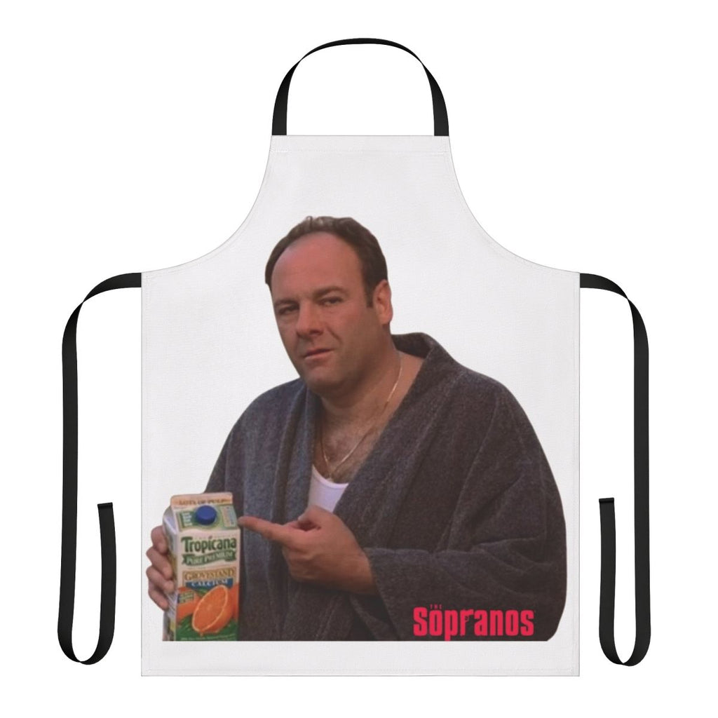 Orange juice apron with mob boss design, inspired by The Sopranos TV show