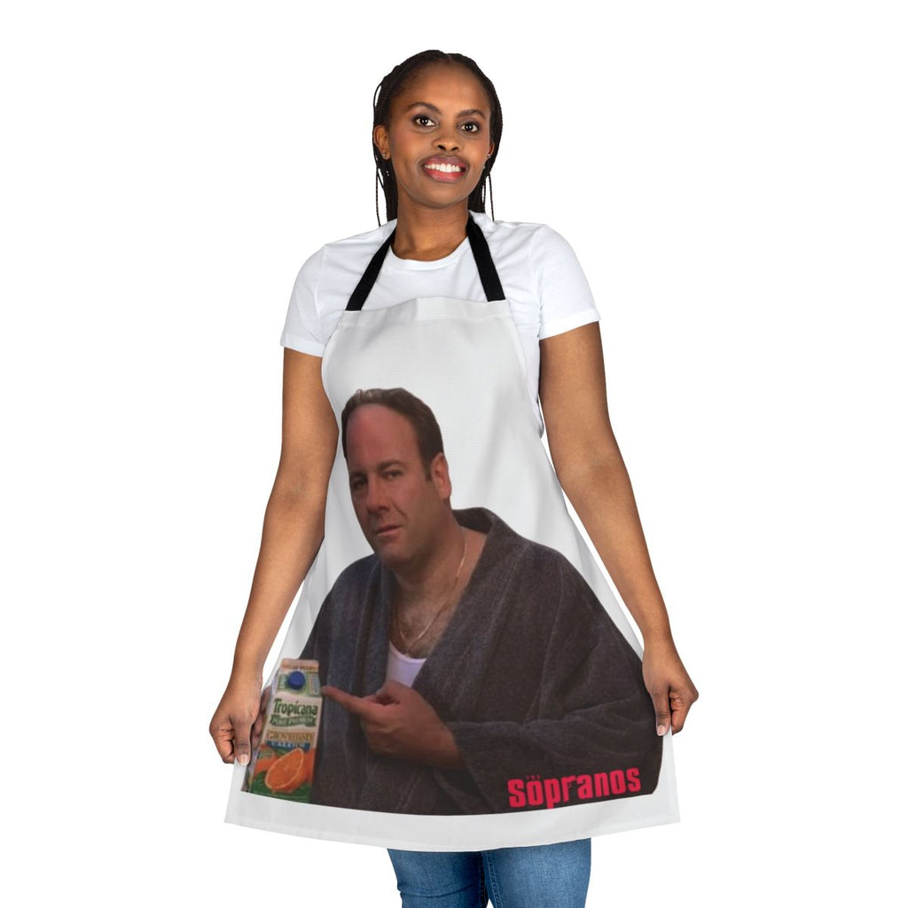 Orange juice apron with mob boss design, inspired by The Sopranos TV show