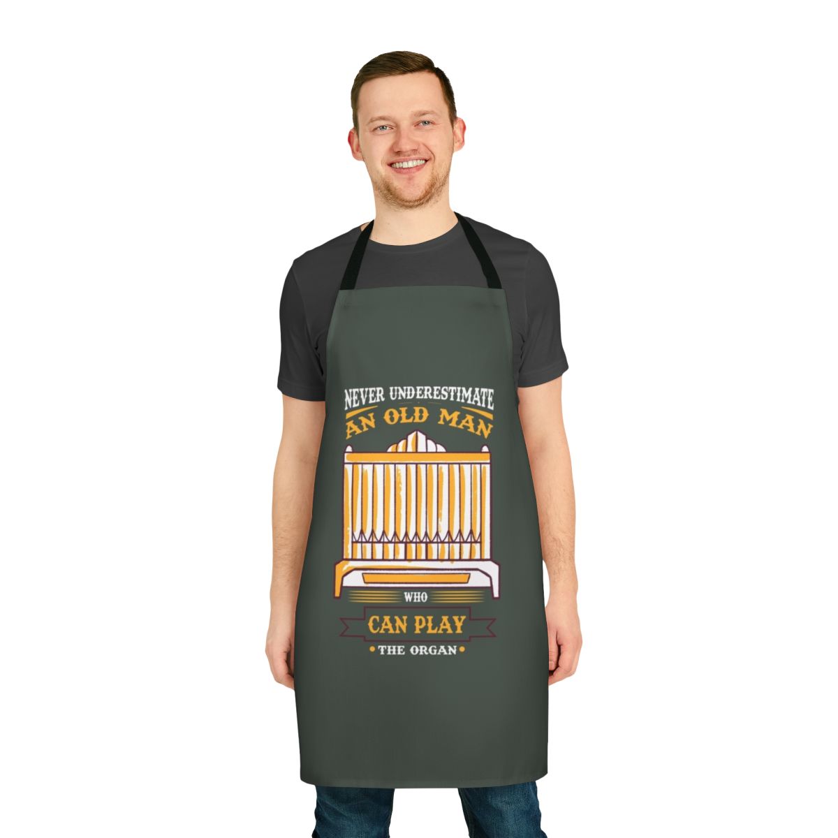 Organist-themed apron with a creative music quote design