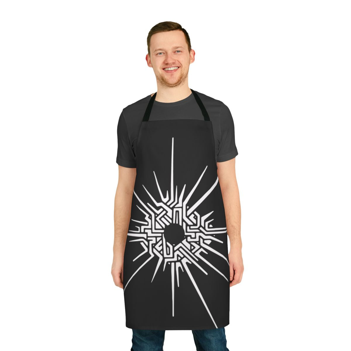 White apron featuring the iconic Eye of the Universe symbol from the beloved video game Outer Wilds