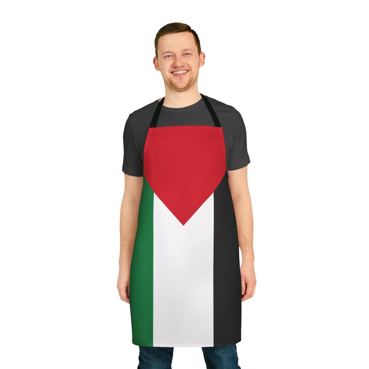 High-quality apron featuring the Palestinian flag design, perfect for cooking and baking.