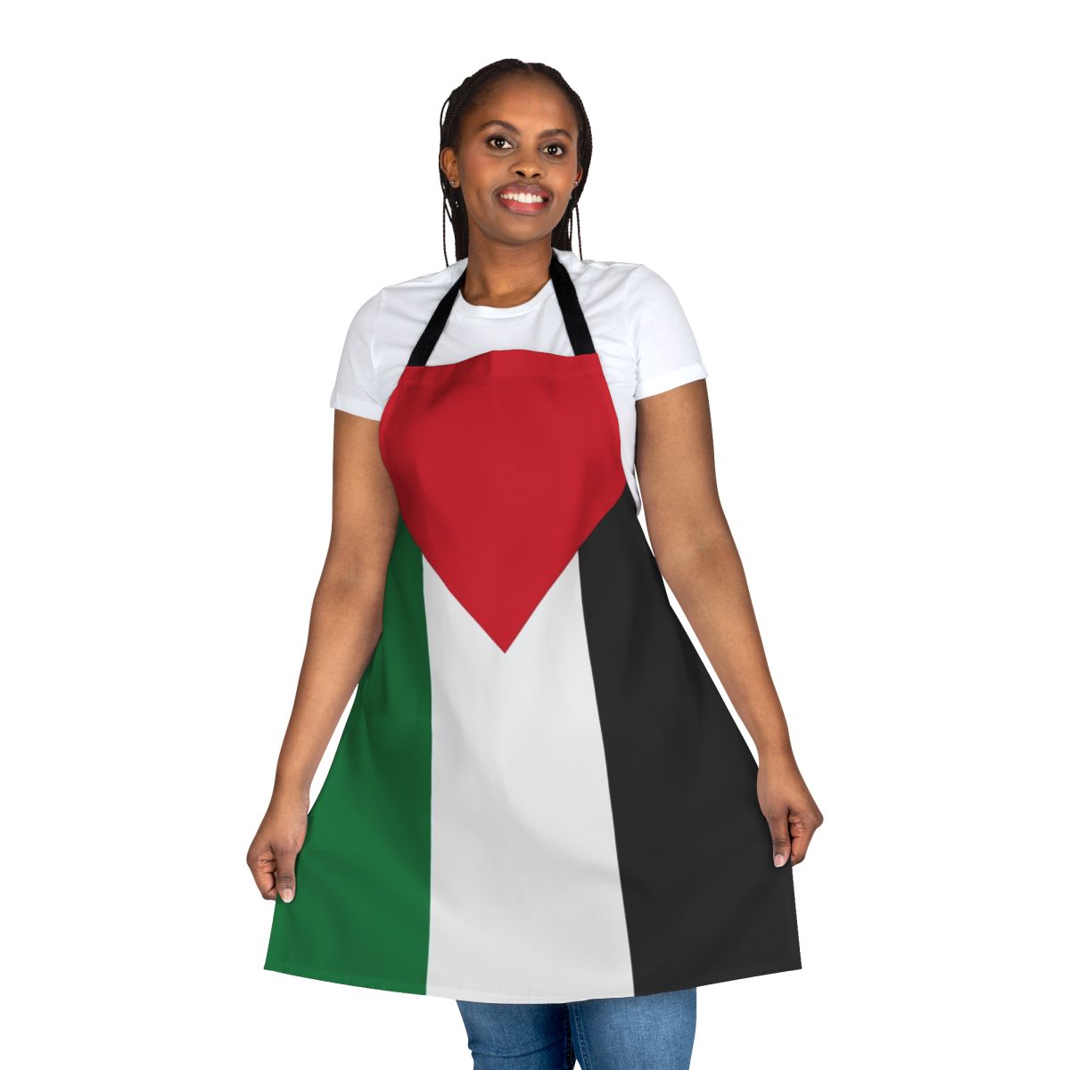 High-quality apron featuring the Palestinian flag design, perfect for cooking and baking.