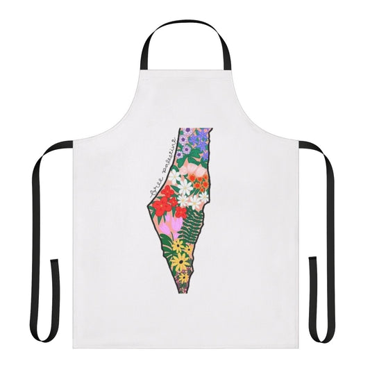 Vibrant Palestinian-themed apron featuring the Palestinian flag and symbolic watermelon design.