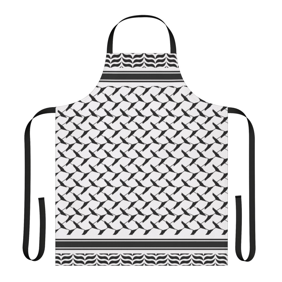 Apron featuring a Palestinian keffiyeh-style pattern and a map of Palestine