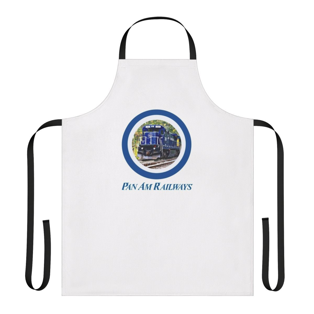 Pan Am-inspired railway apron with train and railroad graphics
