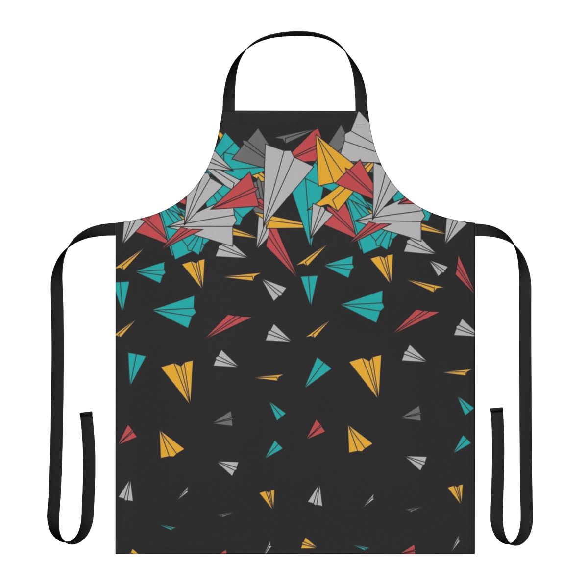 Colorful, abstract paper airplane apron with modern, geometric patterns