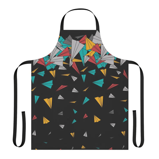 Colorful, abstract paper airplane apron with modern, geometric patterns