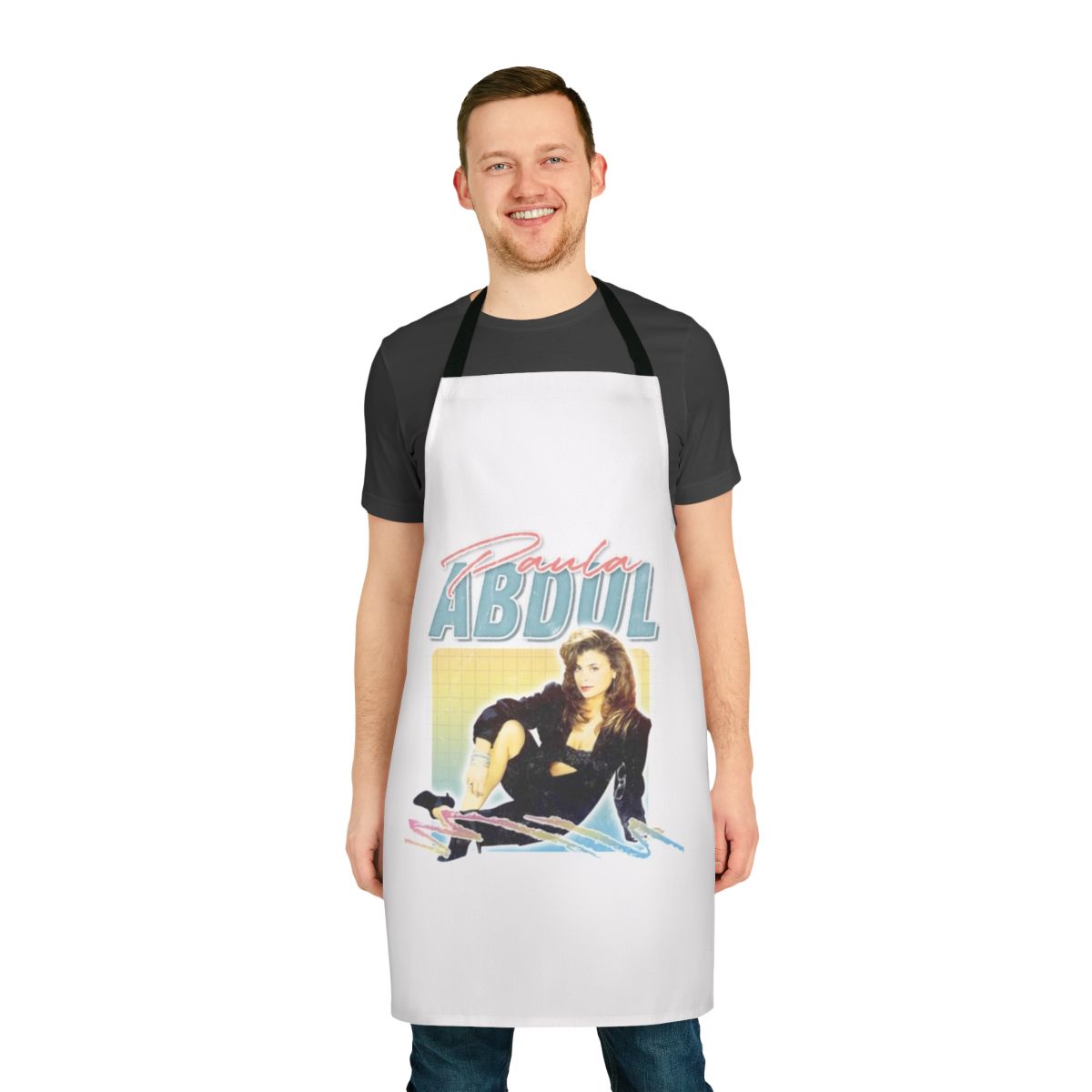 Paula Abdul-inspired apron with vibrant colors and playful design
