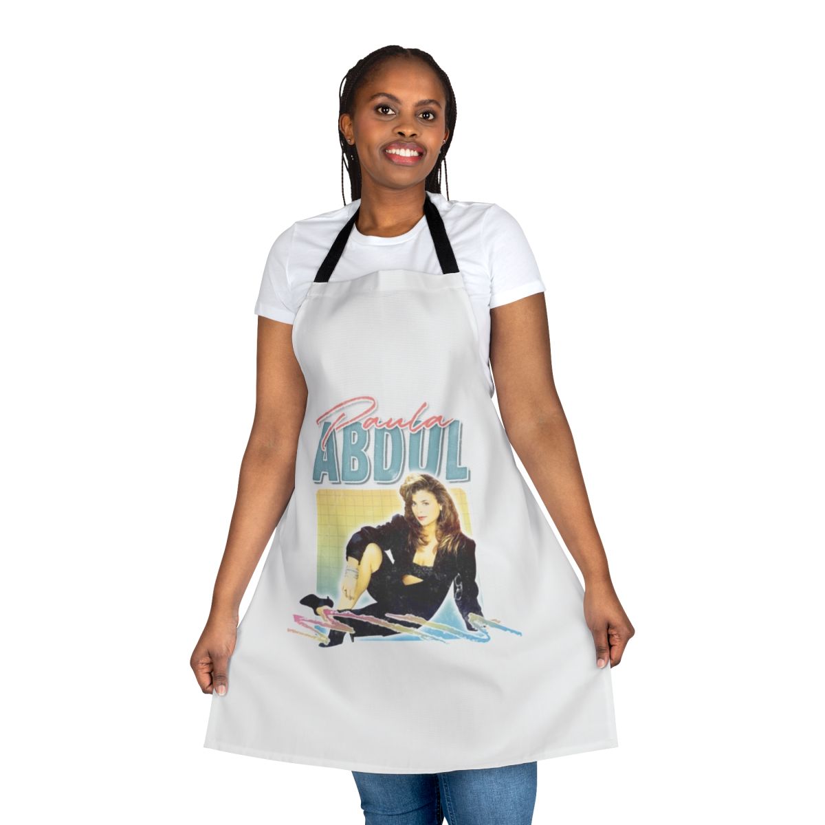 Paula Abdul-inspired apron with vibrant colors and playful design
