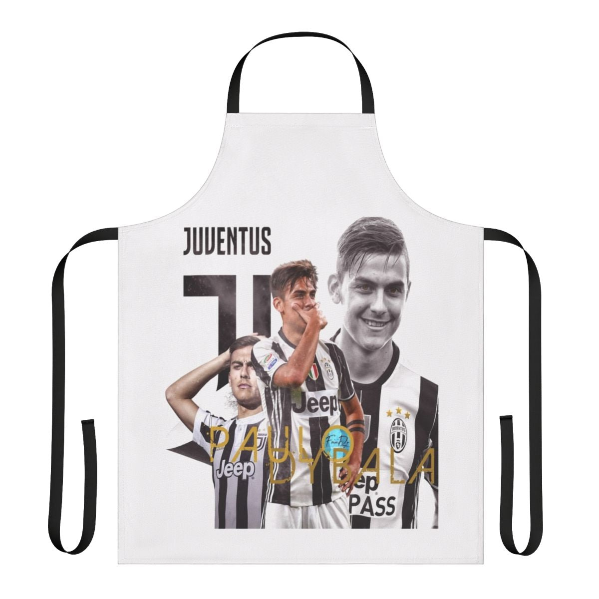 Paulo Dybala inspired cooking apron with Juventus Football Club colors and logo